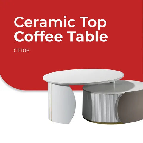 Goodnite Living Set (TV106+CT106), 6.5Ft TV Cabinet/ Coffee Table (Ceramic Top, Glass Door)