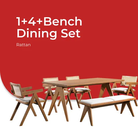 Goodnite (1+2+Bench) / (1+4+Bench) Solid Rubber Wood Dining Set