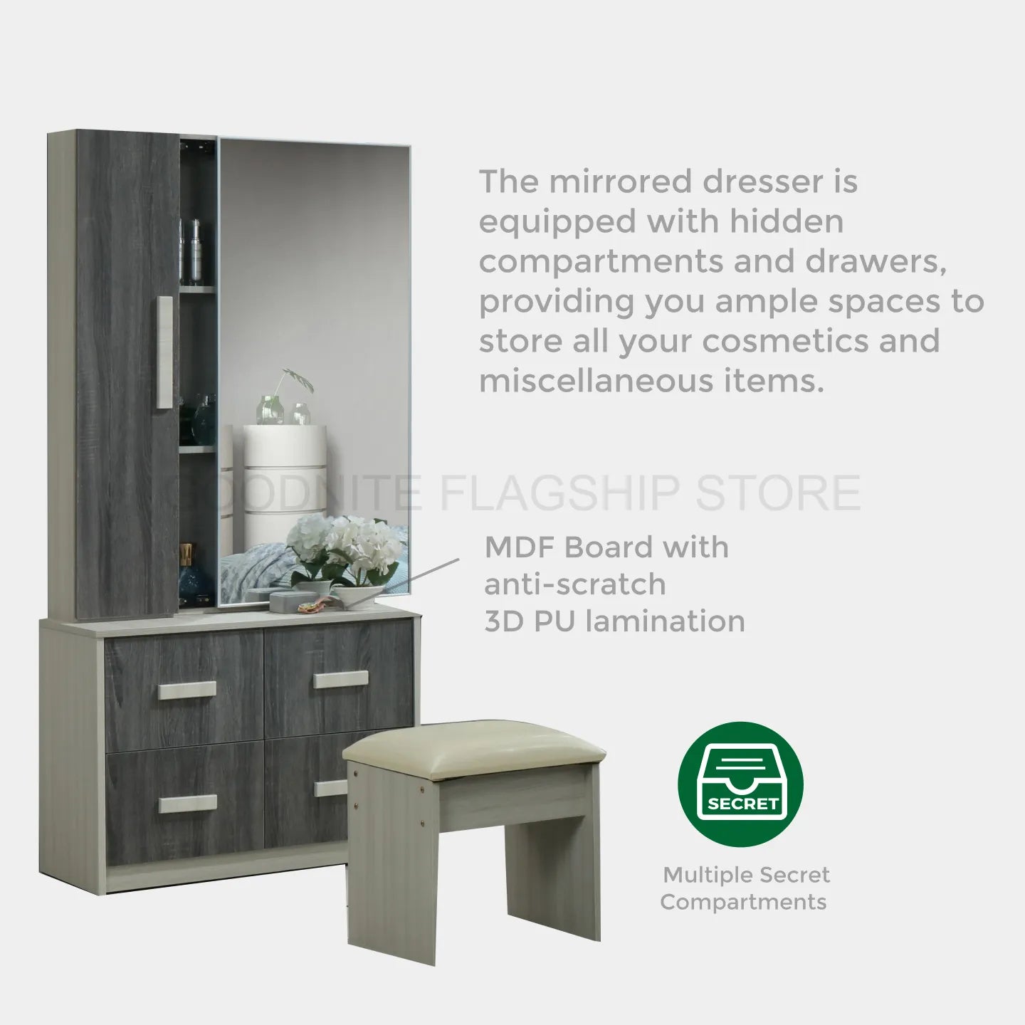 Goodnite Queen/ King Bedroom Set, Bedframe + Wardrobe + Dresser + Side Table (HR2315)