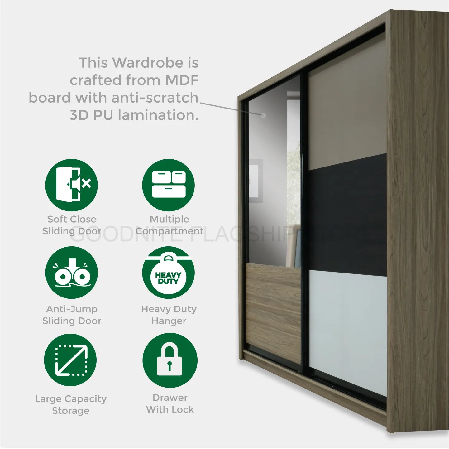 Goodnite Queen/ King Bedroom Set, Bedframe + Wardrobe + Dresser + Side Table (HR2316)