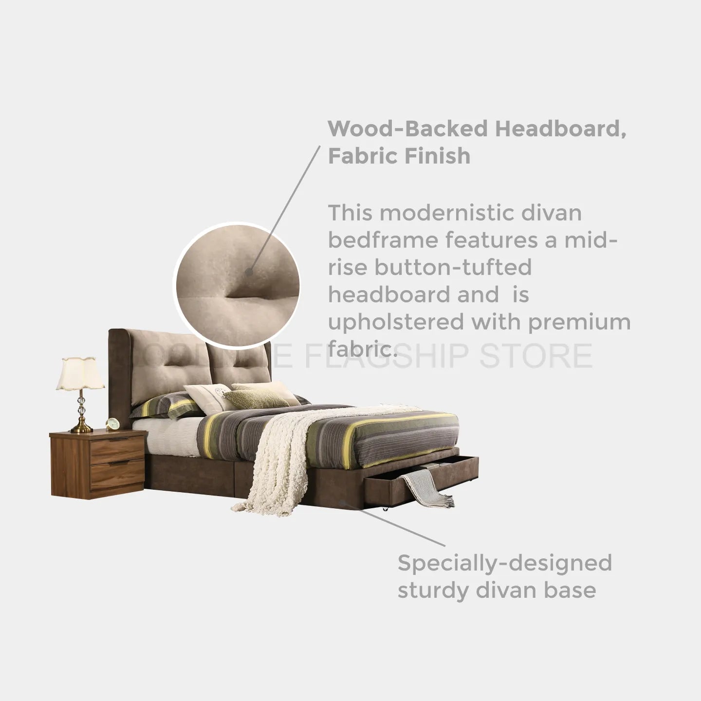 Goodnite Queen/ King Bedroom Set, Bedframe + Wardrobe + Dresser + Side Table (YM8843)