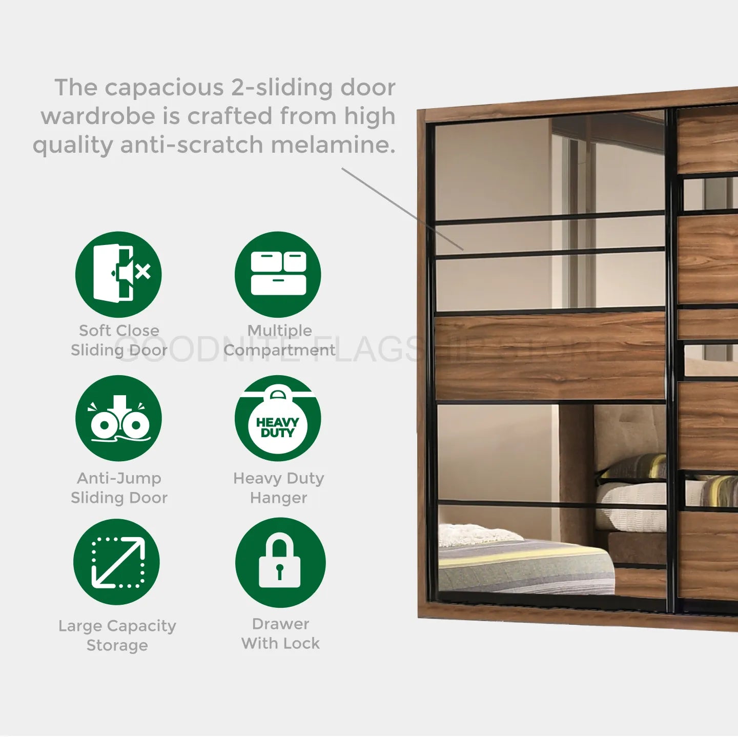 Goodnite Queen/ King Bedroom Set, Bedframe + Wardrobe + Dresser + Side Table (YM8843)