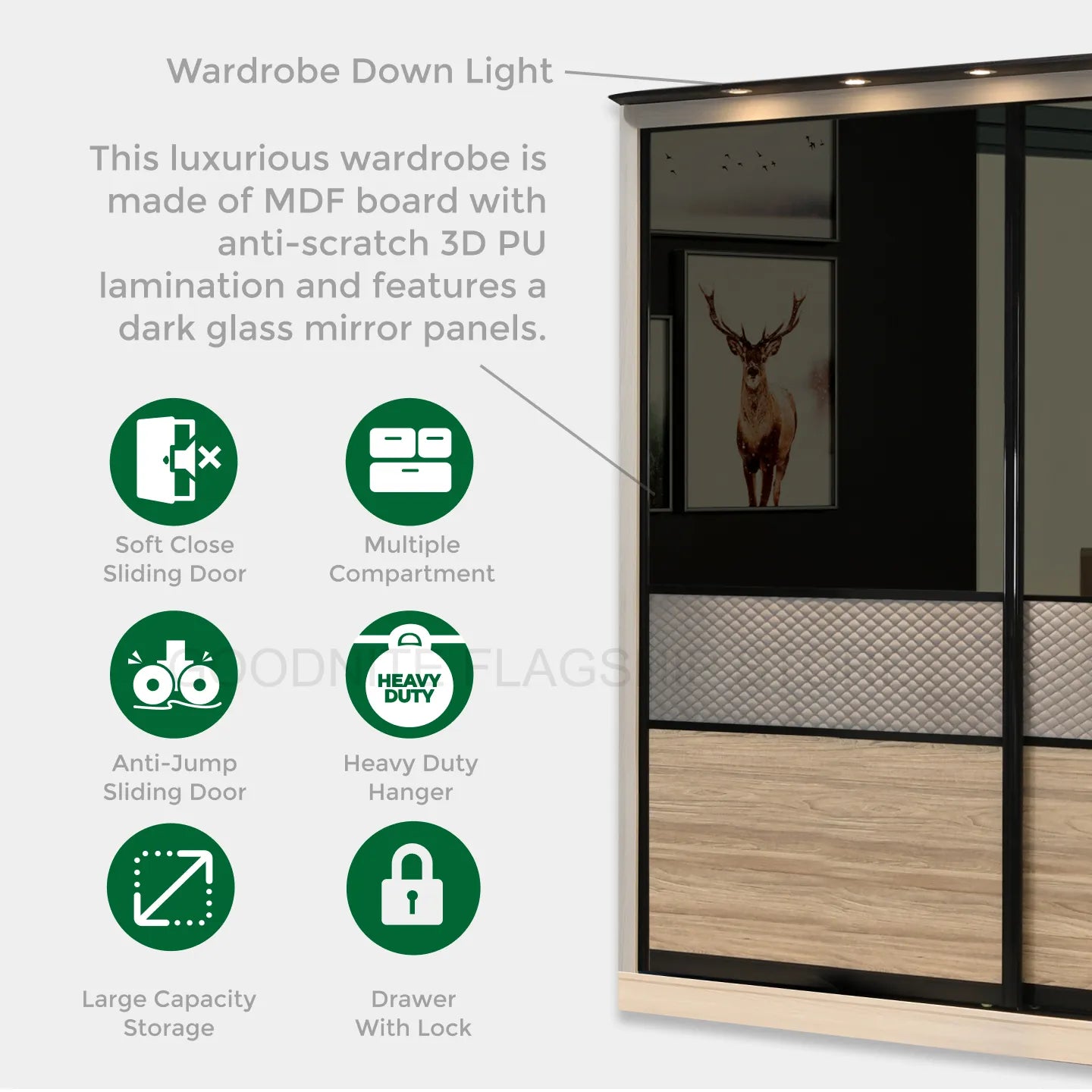 Goodnite Queen/ King Bedroom Set, Bedframe + Wardrobe + Dresser + Side Table (SP7803)