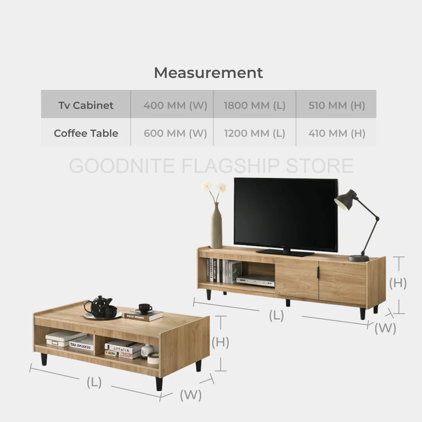 Goodnite 6Ft TV Cabinet + Coffee Table Set (PVC Leg)