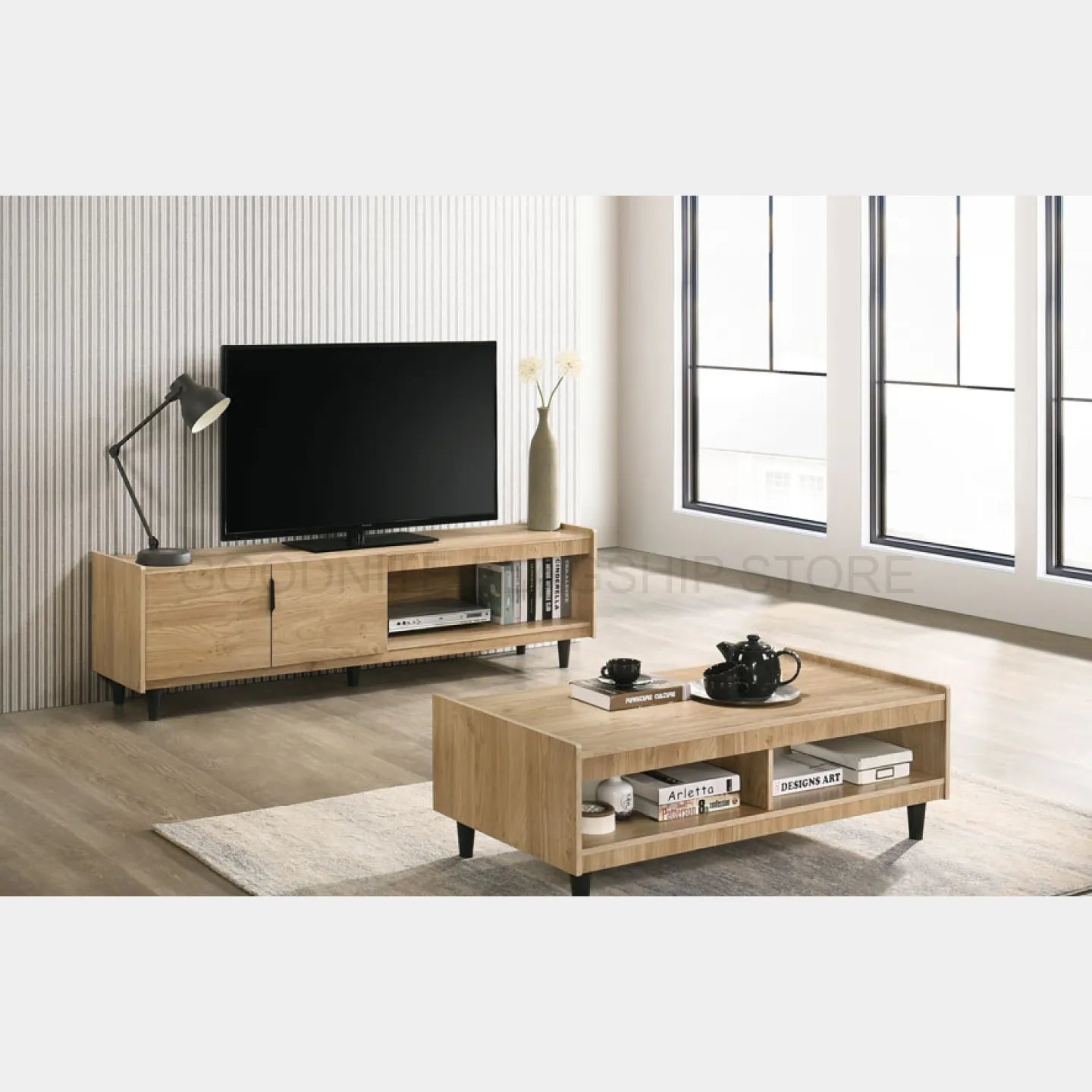 Goodnite 6Ft TV Cabinet + Coffee Table Set (PVC Leg)