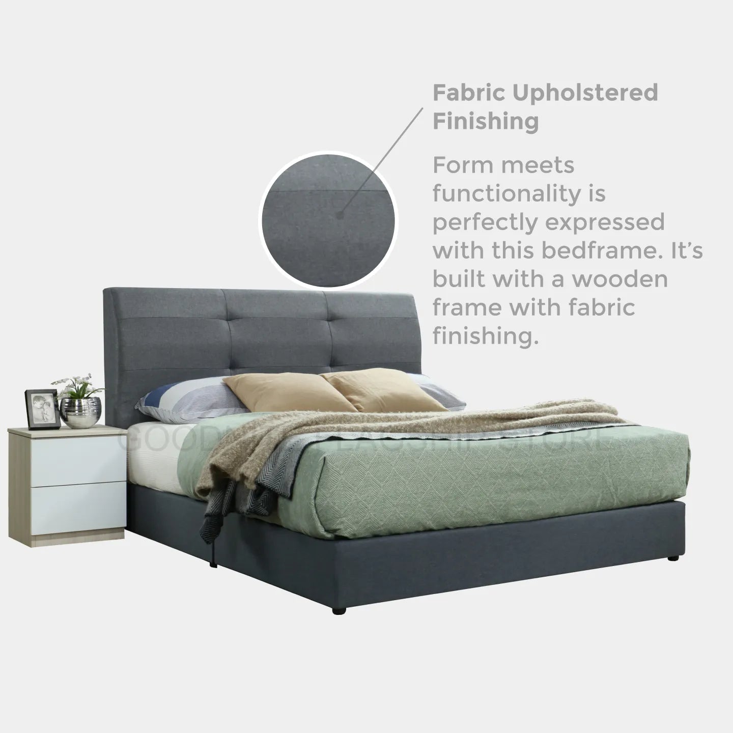 Goodnite Queen/ King Bedroom Set, Bedframe + 5ft x 8ft Wardrobe + Dresser + Side Table (HR2253)