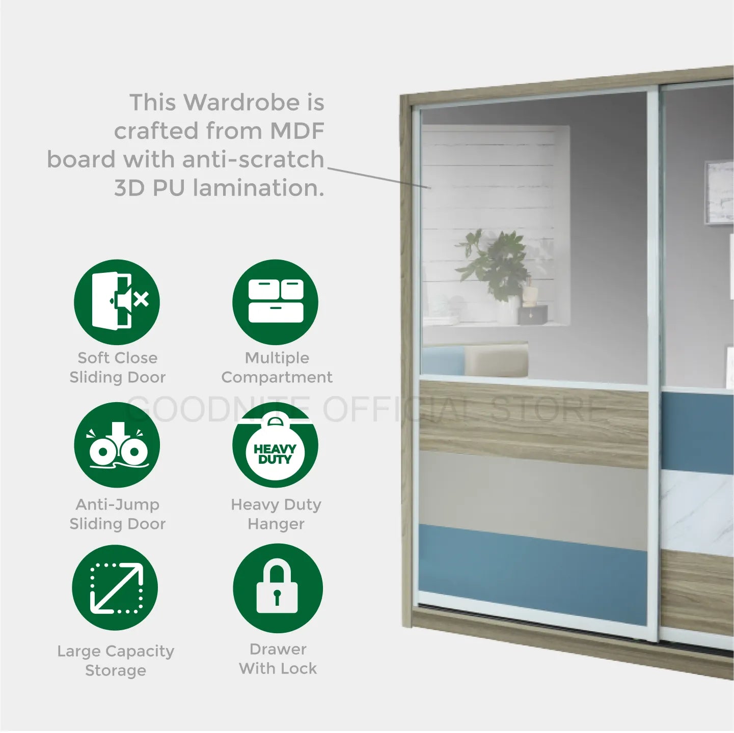 Goodnite Queen/ King Bedroom Set, Bedframe + Wardrobe + Dresser + Side Table (BAT6261)