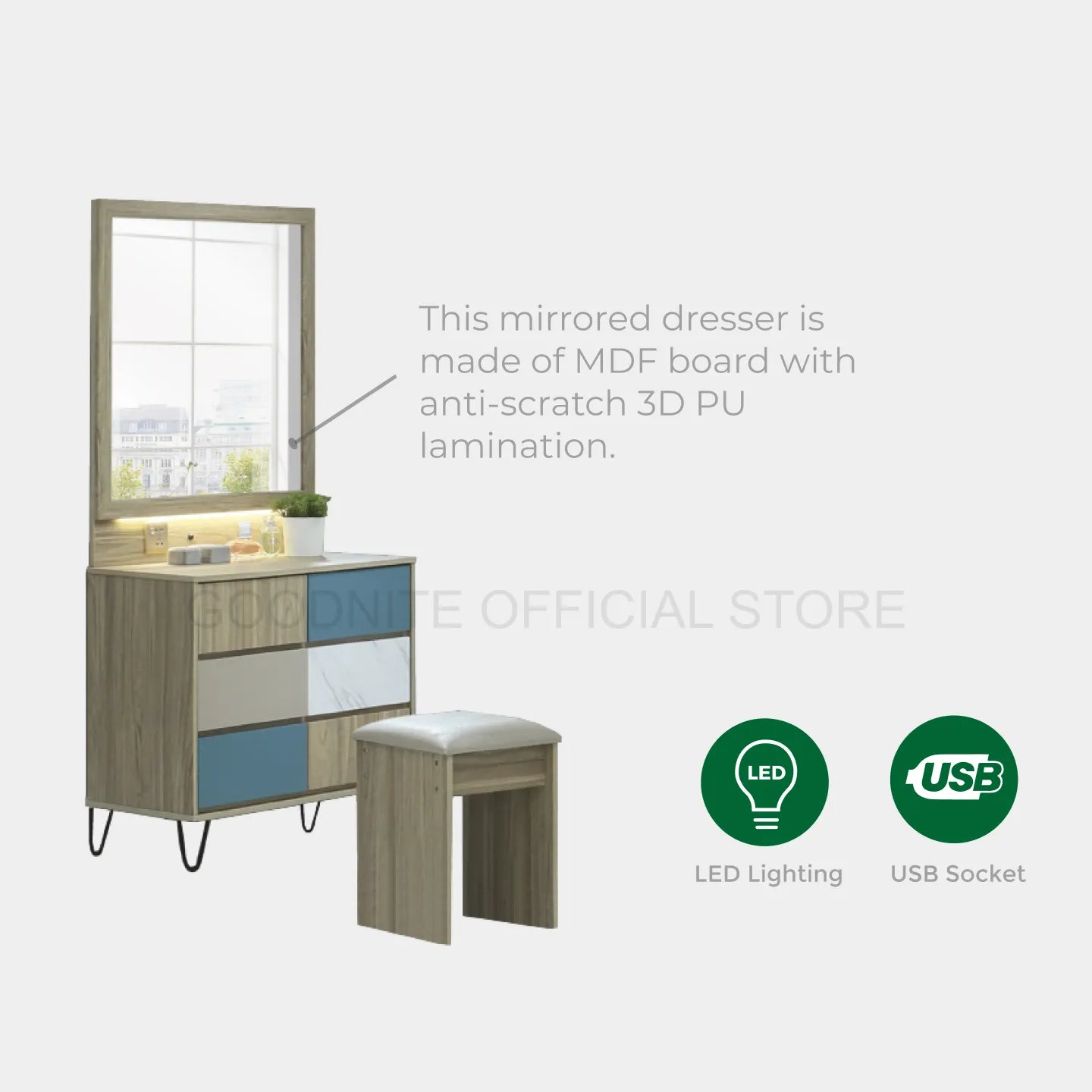 Goodnite Queen/ King Bedroom Set, Bedframe + Wardrobe + Dresser + Side Table (BAT6261)