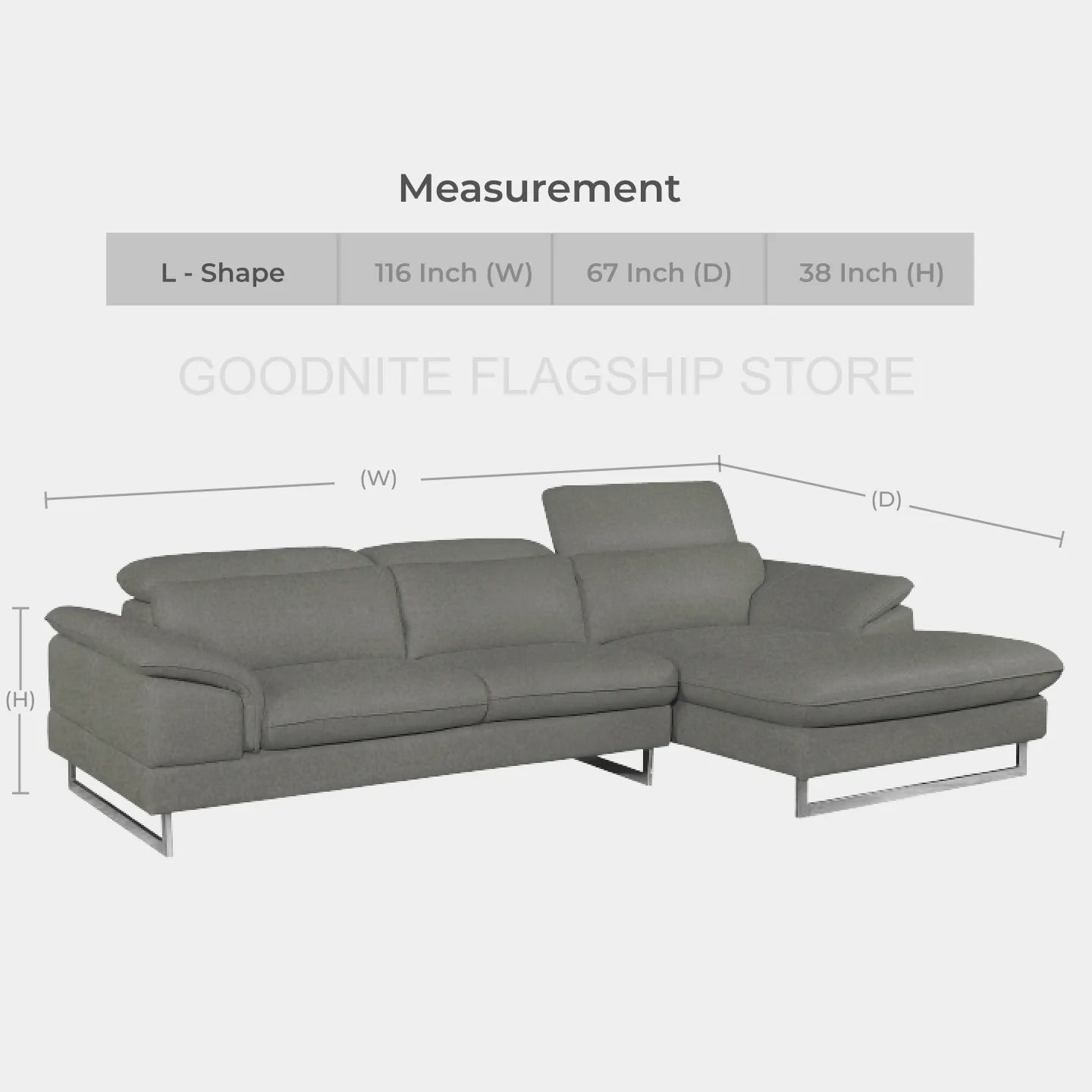 Goodnite Fabric L-Shape Sofa (8507L), 10 Years Warranty