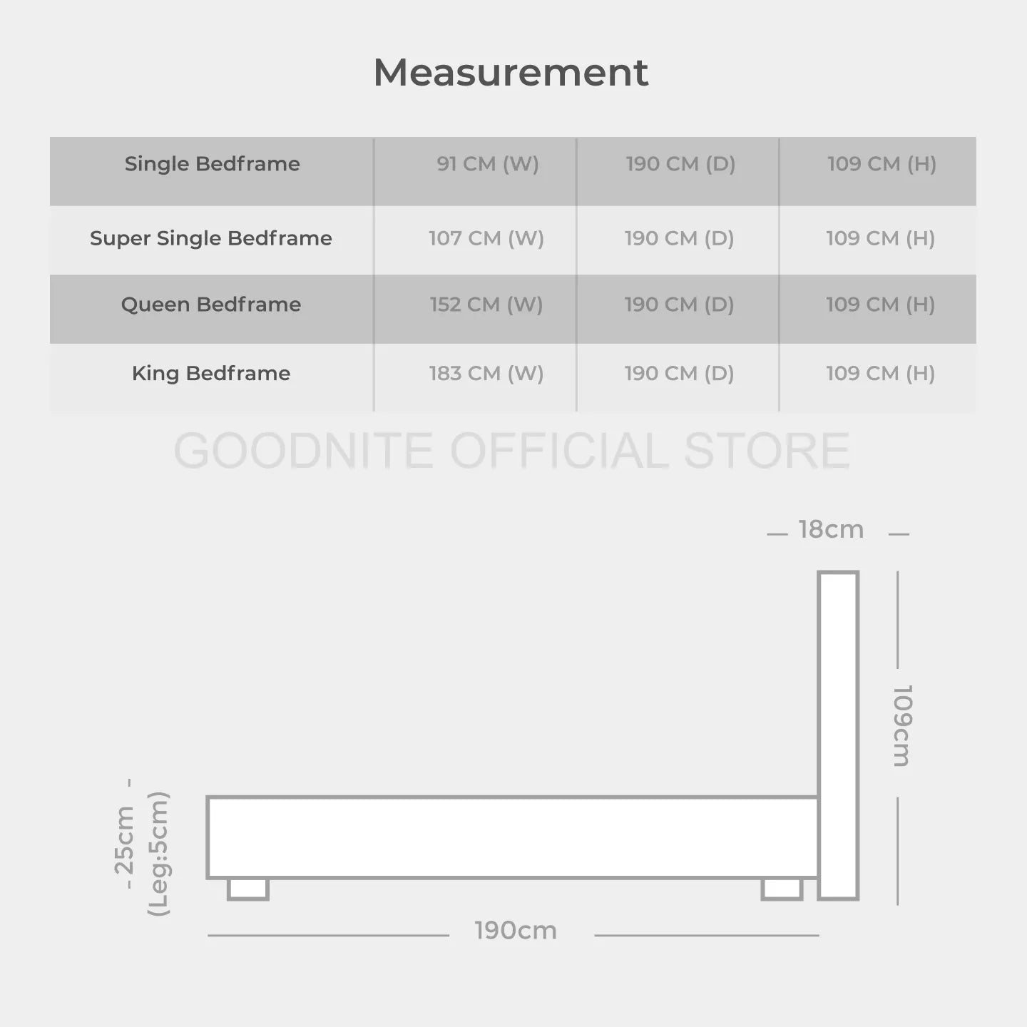 Goodnite EC104 Bedframe (Single/ Super Single/ Queen/ King)