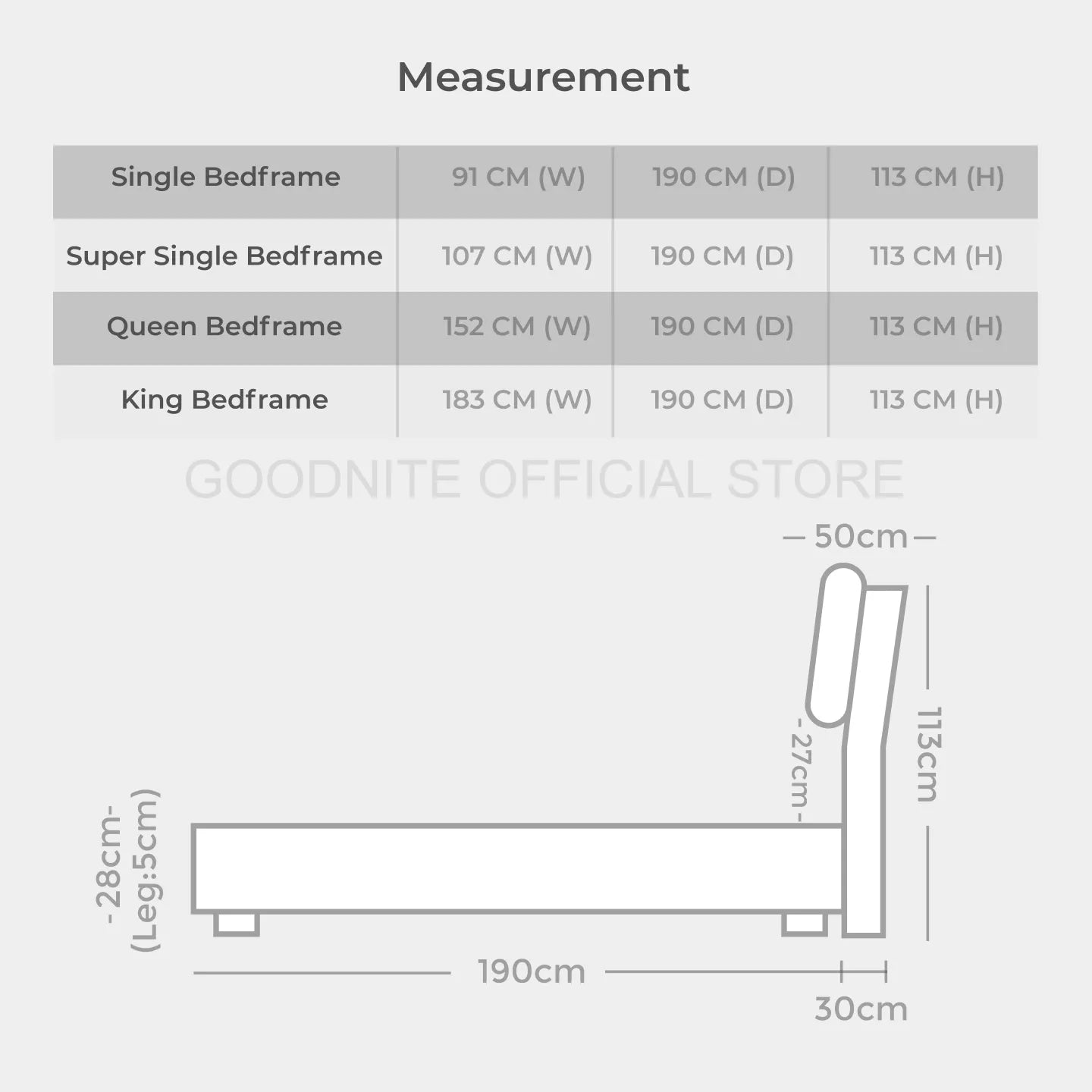 Goodnite CS902 Bedframe (Single/ Super Single/ Queen/ King)