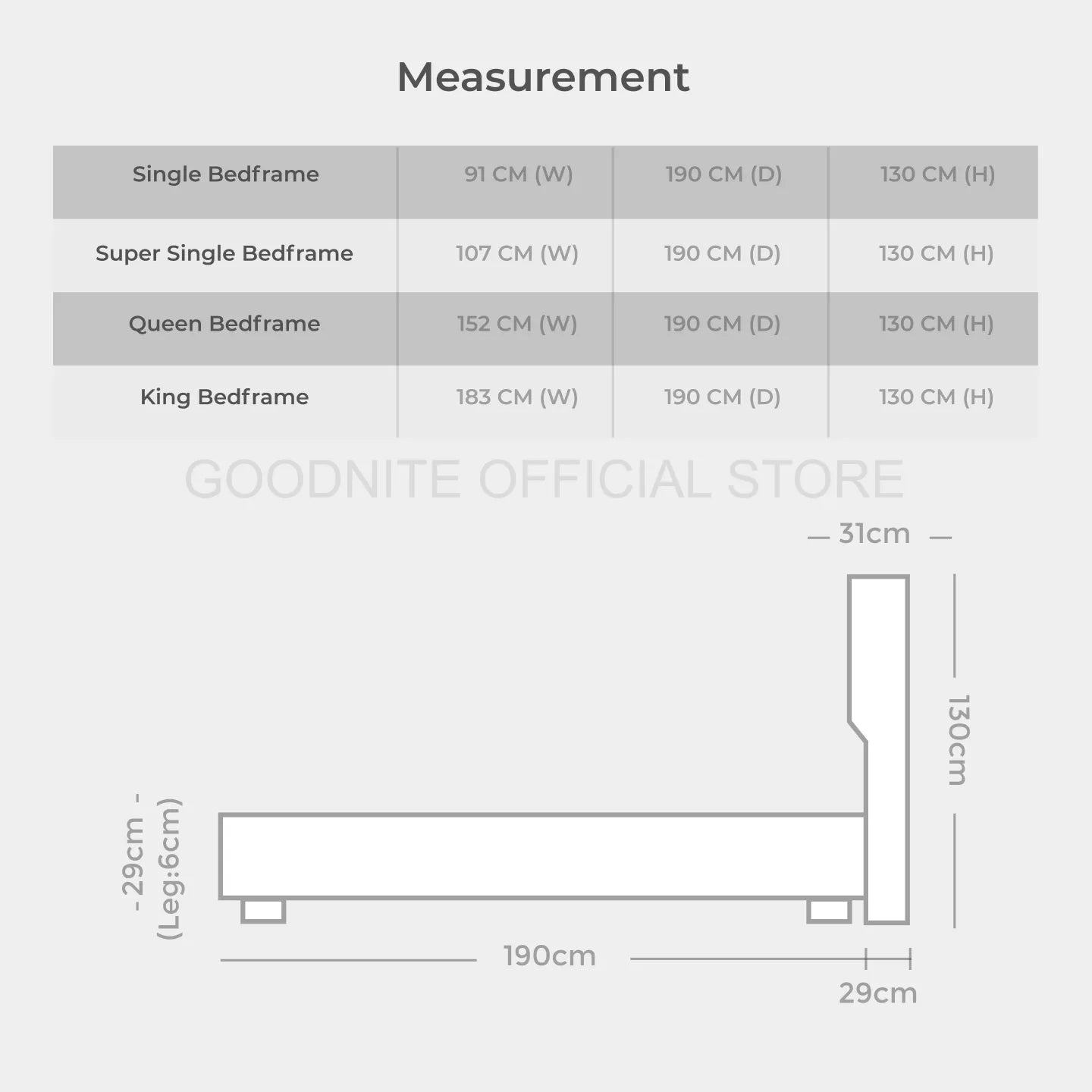 Goodnite CS9002 Bedframe (Single/ Super Single/ Queen/ King)