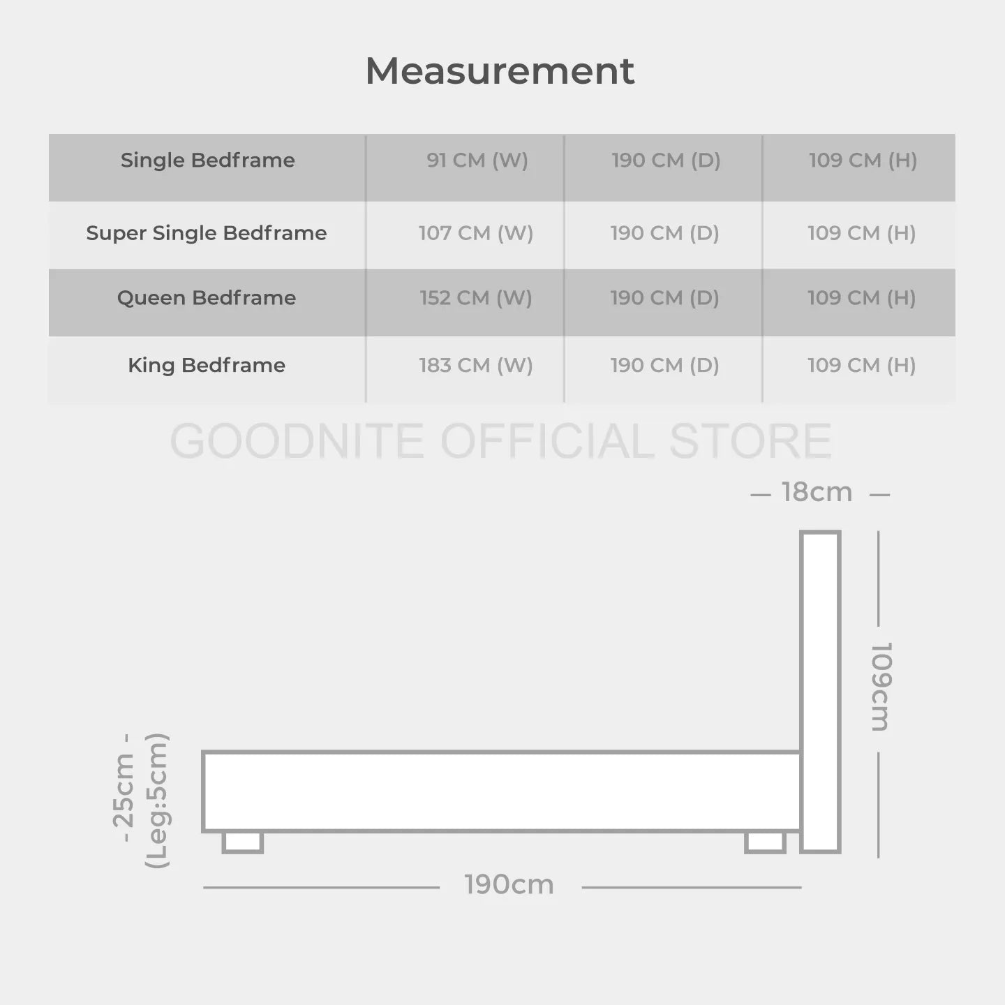 Goodnite EC102 Bedframe (Single/ Super Single/ Queen/ King)
