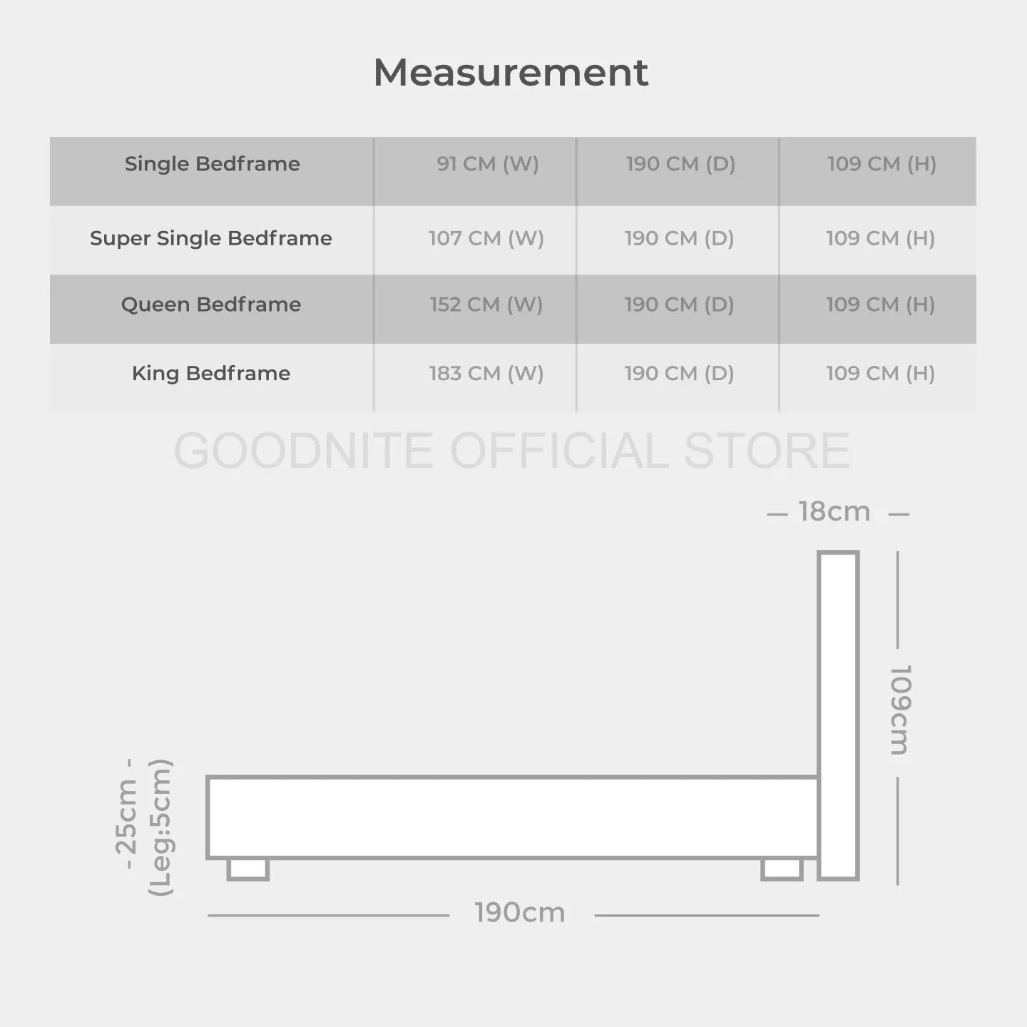 Goodnite EC103 Bedframe (Single/ Super Single/ Queen/ King)