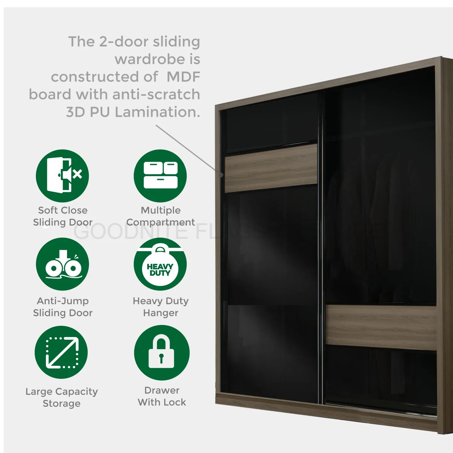 Goodnite Queen/ King Bedroom Set, Bedframe + Wardrobe + Dresser + Side Table (HR2251)