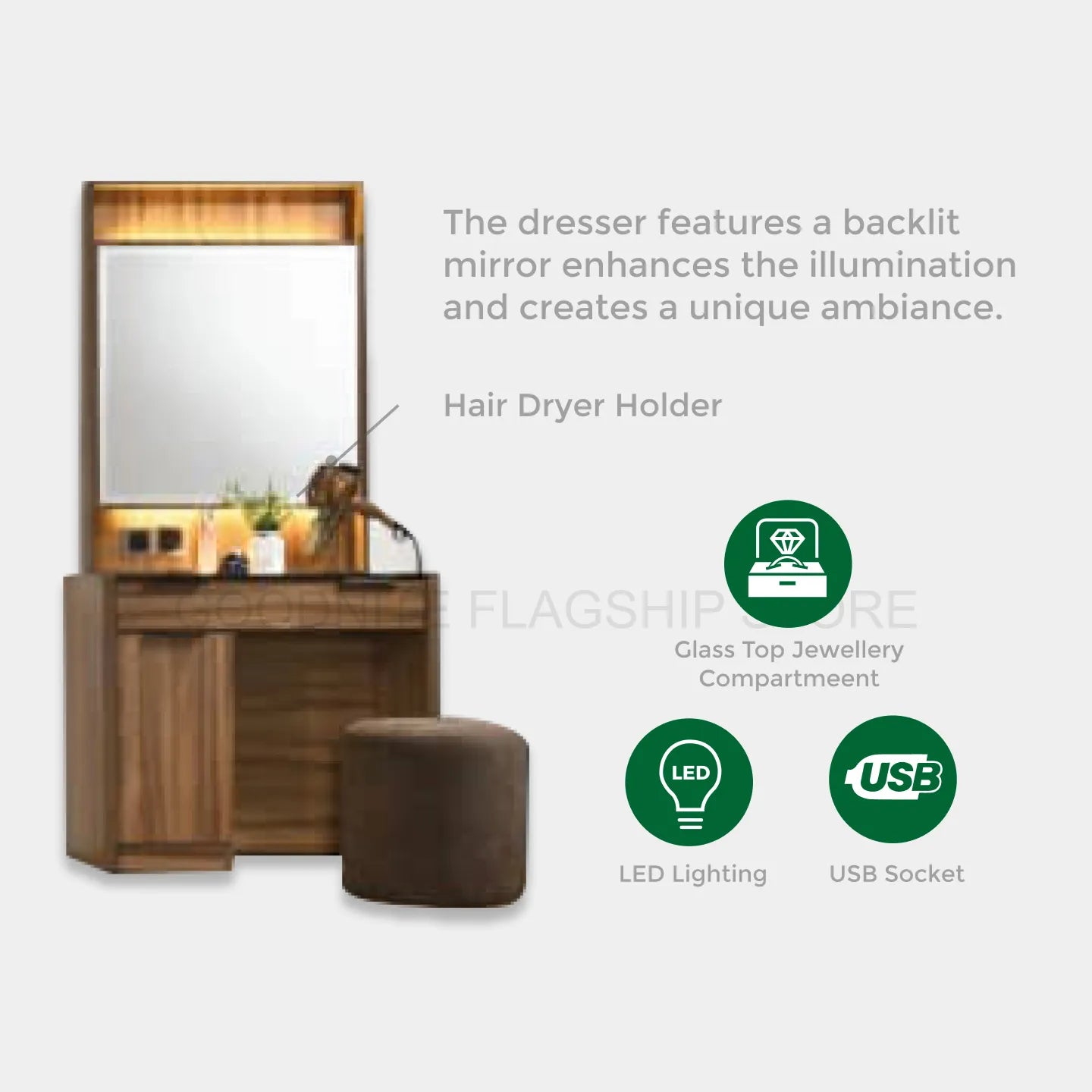 Goodnite Queen/ King Bedroom Set (YM8850), Bedframe + Wardrobe + Dresser + Side Table (YM8850)