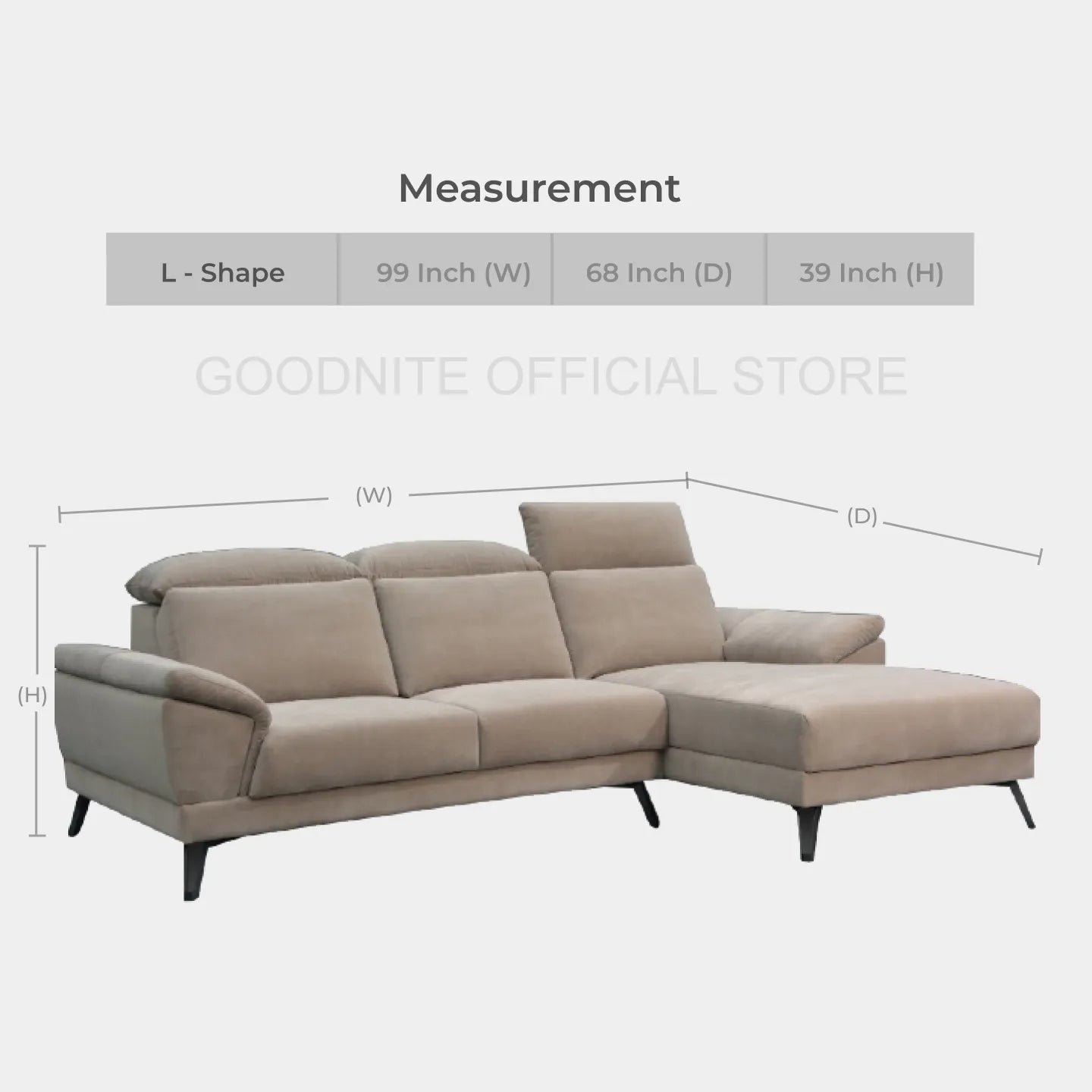 Goodnite Fabric L-Shape Sofa (LV562), 10 Years Warranty