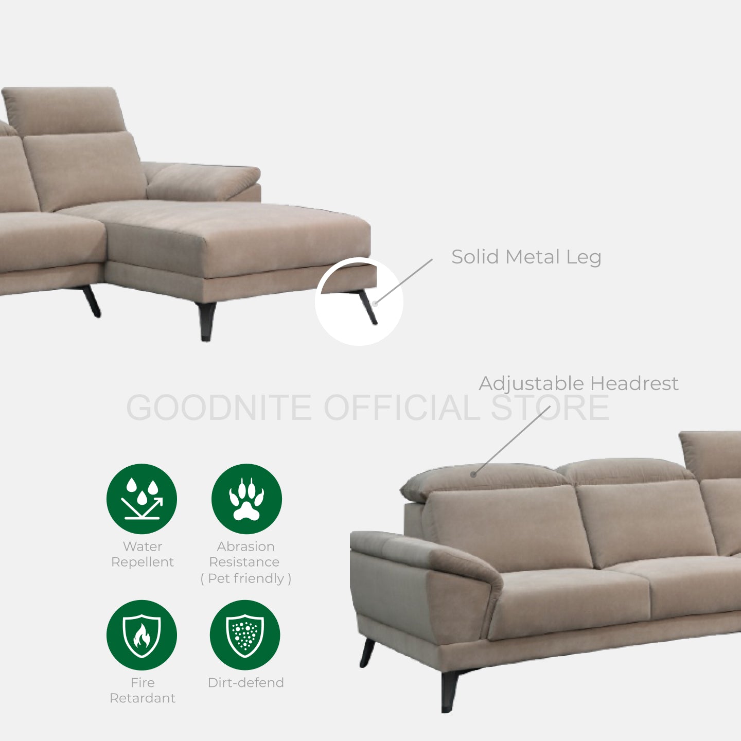 Goodnite Fabric L-Shape Sofa (LV562), 10 Years Warranty