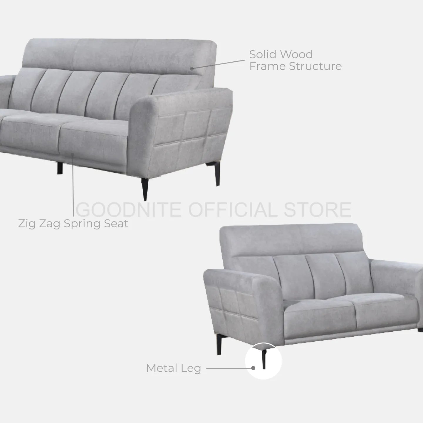 Goodnite Modern Fabric Sofa (937), 1 Seater/ 2 Seater/ 3 Seater/ 2+3 Seater, 5 Years Warranty