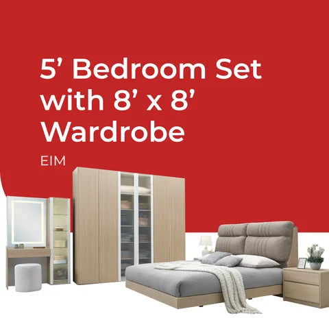 Goodnite Queen/ King Bedroom Set, Bedframe + Wardrobe + Dresser + Side Table (Eim)