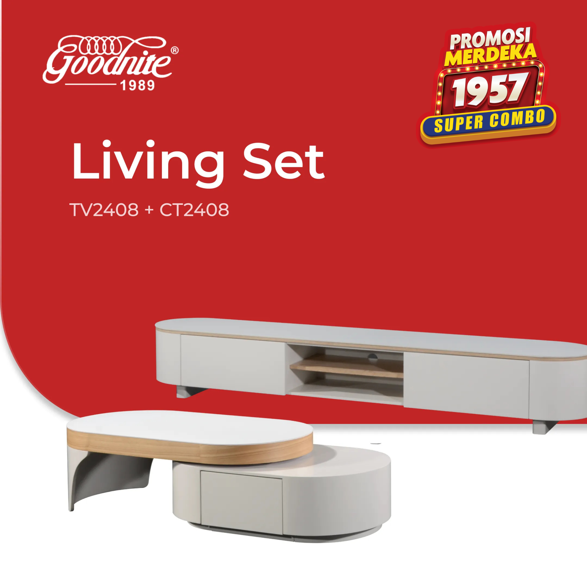 Goodnite Ceramic Top TV Cabinet with Ceramic + Wooden Top Coffee Table (TV2408 + CT2408)
