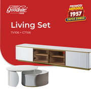 Goodnite Living Set (TV106+CT106), 6.5Ft TV Cabinet/ Coffee Table (Ceramic Top, Glass Door)