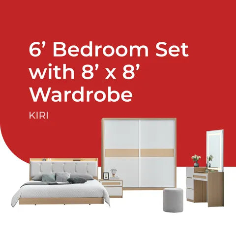 Goodnite Queen/ King Bedroom Set, Bedframe + Wardrobe + Dresser + Side Table (Kiri)