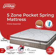 Goodnite Prime Essential Mattress 5 Zone Pocket Spring Mattress (12 Inch) with Single/ Super Single/ Queen/ King