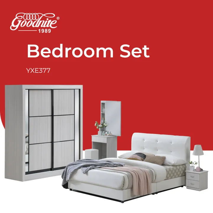 Goodnite Queen/ King Bedroom Set, Bedframe + Wardrobe + Dresser + Side Table (YXE377)
