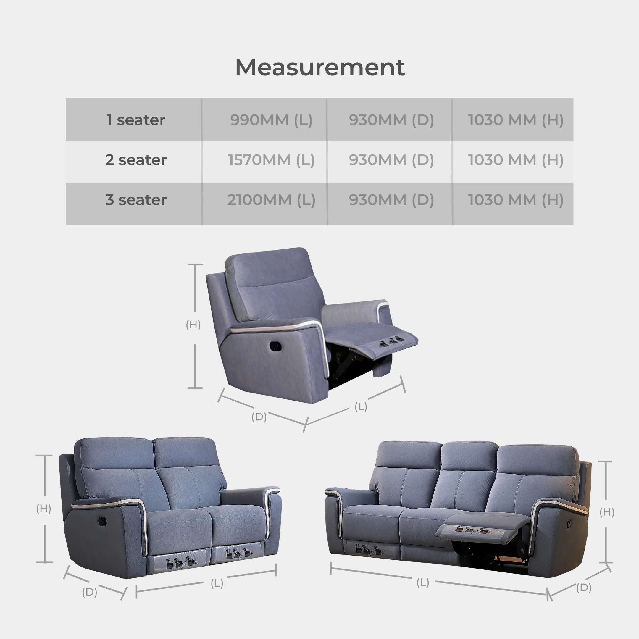 Goodnite Fabric Recliner Sofa (5010), 1 Seater Recliner/ 2 Seater Recliner/ 3 Seater Recliner/ 2RR+3RR Seater, 10 Years Warranty