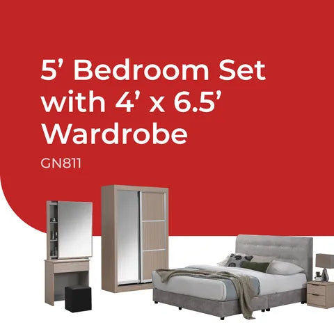 Goodnite Queen/ King Bedroom Set, Bedframe + Wardrobe + Dresser + Side Table (GN811)