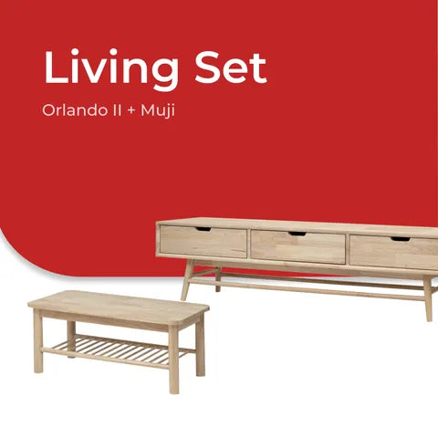 Goodnite Living Set (Orlando II + Muji), 6FT Solid Wood TV Cabinet + Coffee Table Set