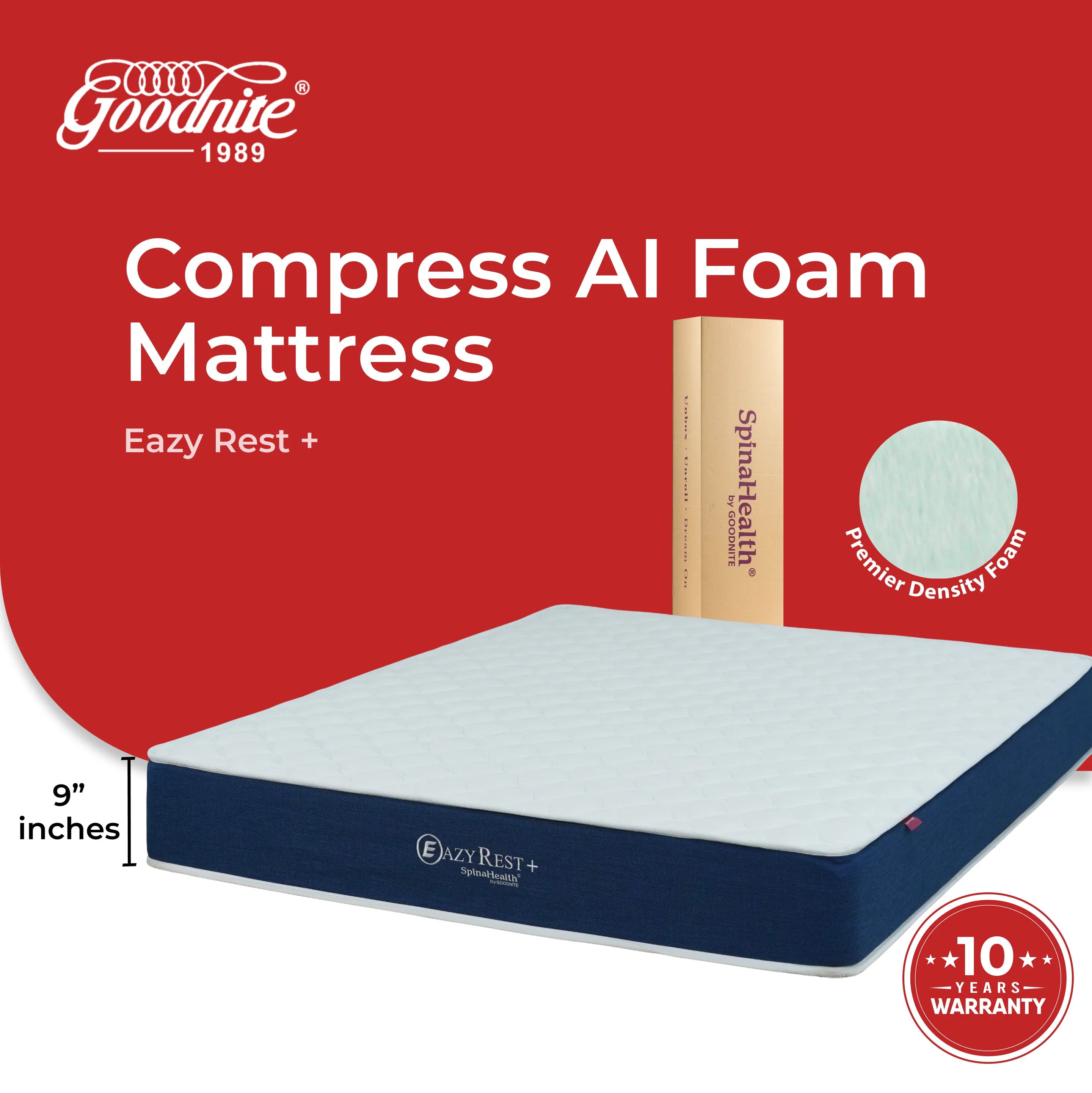 Goodnite Eazy Rest Compress Premier Density Foam Mattress (9 Inch) with Single/ Super Single/ Queen/ King