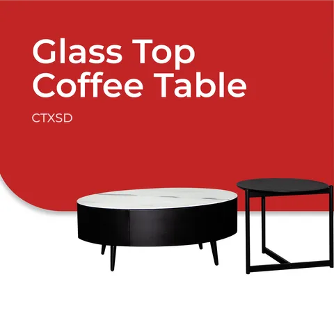 Goodnite Living Set, 6.5FT TV Cabinet + Glass Top Coffee Table