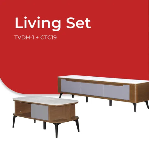 Goodnite Living Set, Ceramic Top TV Cabinet + Coffee Table
