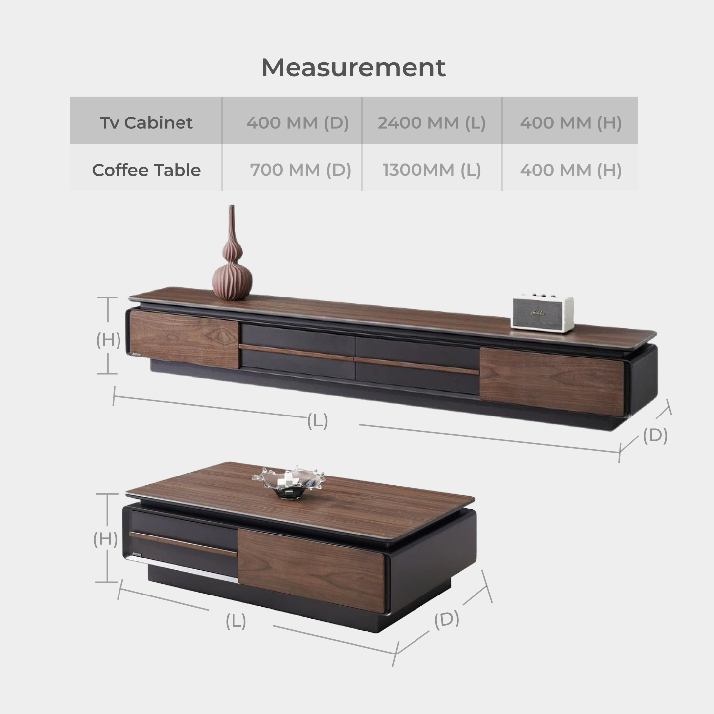 Goodnite Living Set, 6.5FT Tech Stone Top TV Cabinet + Coffee Table