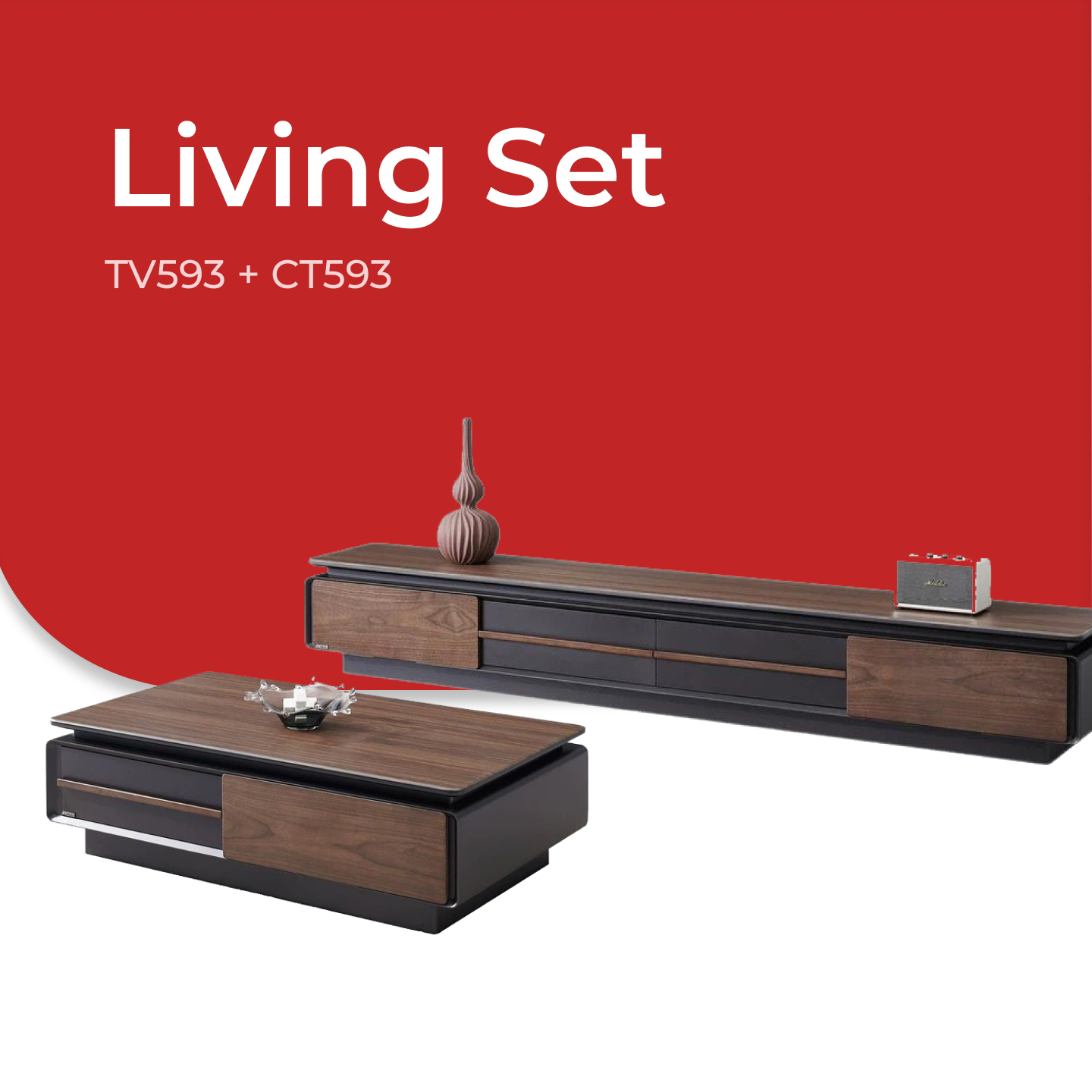 Goodnite Living Set, 6.5FT Tech Stone Top TV Cabinet + Coffee Table