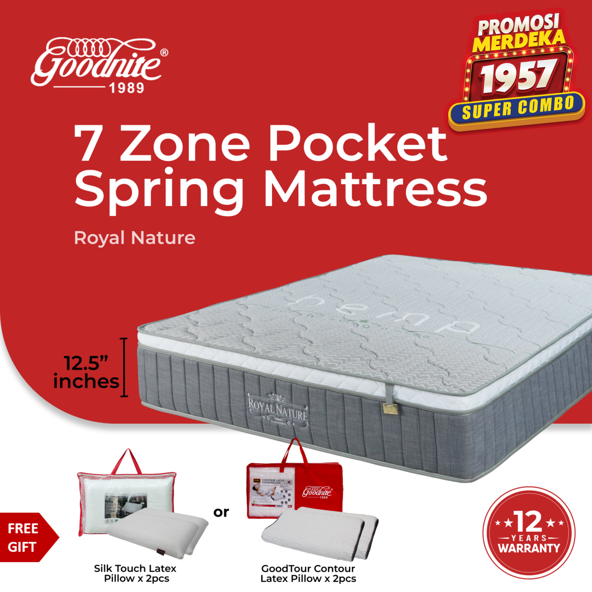 Goodnite Royal Nature 7 Zone Pocket Spring Mattress (12.5 Inch) with Single/ Queen/ King