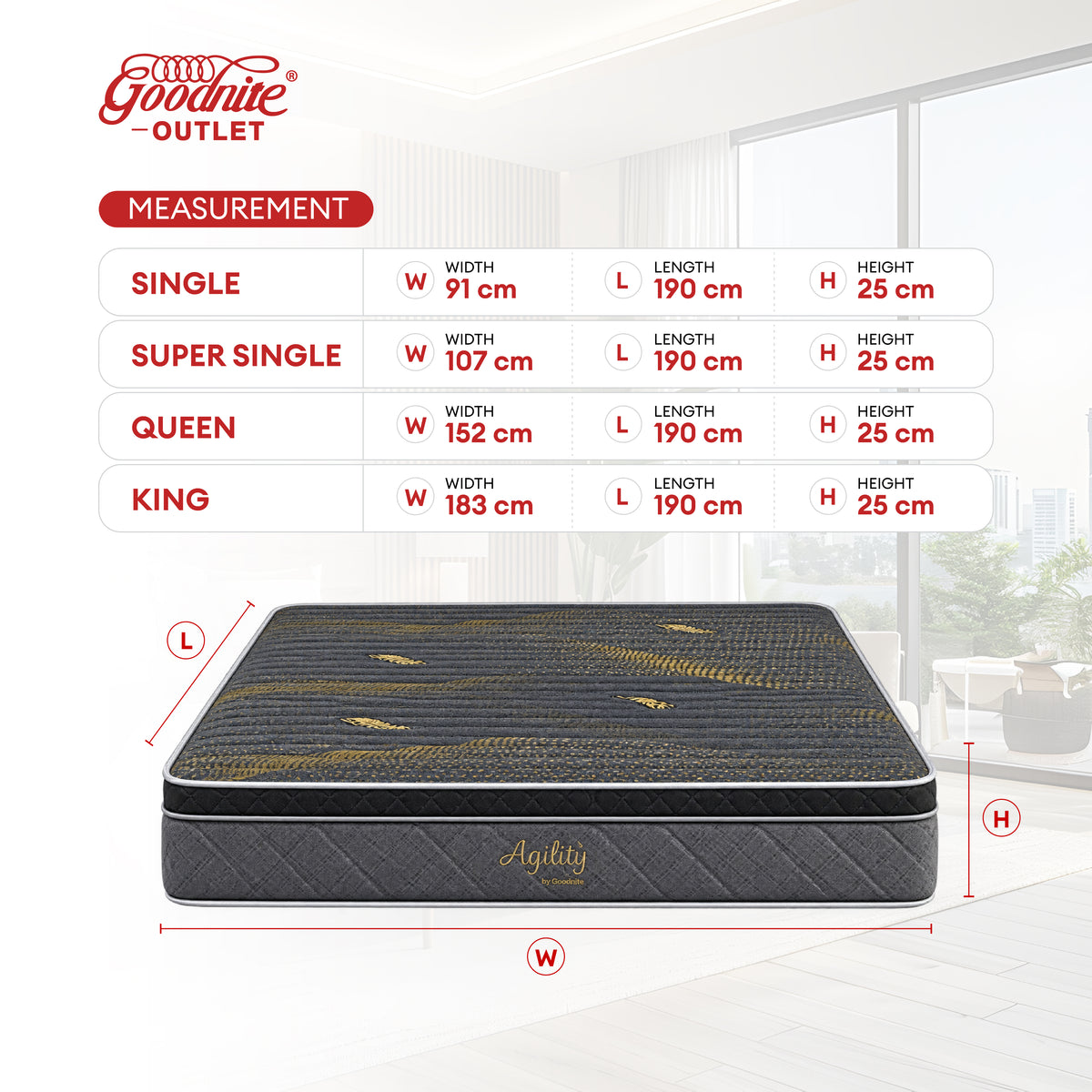 Goodnite Agility 6 Turn Posture Spring Mattress (10 Inch) with Single/ Super Single/ Queen/ King