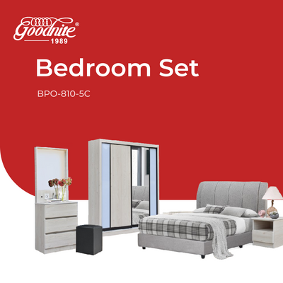 Goodnite Queen/ King Bedroom Set, Bedframe + Wardrobe + Dresser + Side Table (BPO-810-5C)