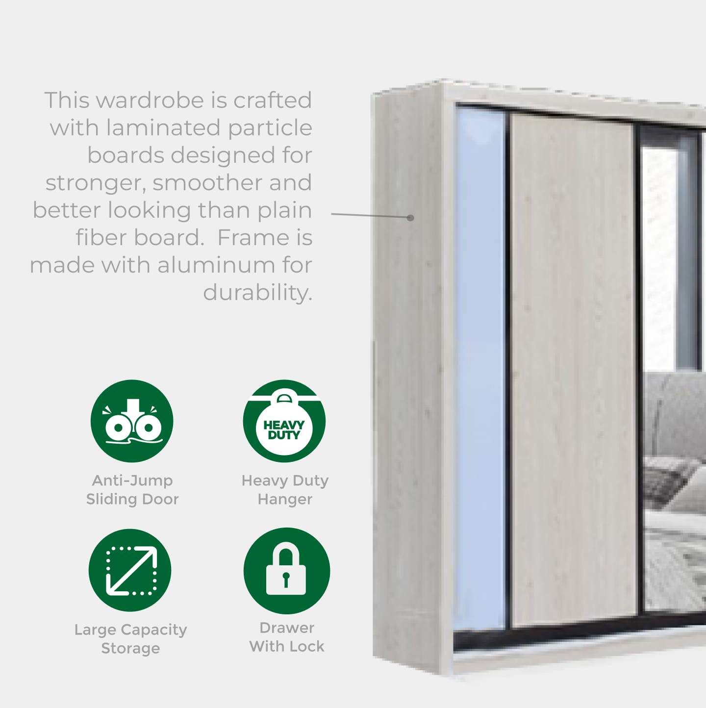 Goodnite Queen/ King Bedroom Set, Bedframe + Wardrobe + Dresser + Side Table (BPO-810-5C)