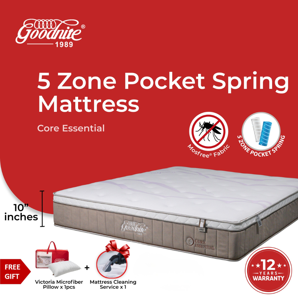 Goodnite Core Essential 5 Zone Pocket Spring Mattress (10 Inch) with Single/ Super Single/ Queen/ King