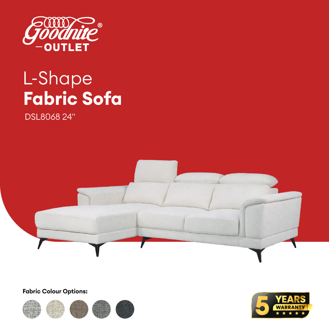 Goodnite Fabric Sofa (DSL8068), 1 Seater/ 2 Seater/ 3 Seater/ L-Shape, 5 Years Warranty