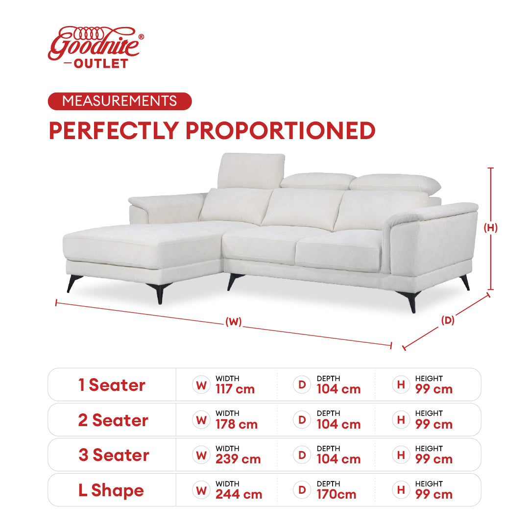 Goodnite Fabric Sofa (DSL8068), 1 Seater/ 2 Seater/ 3 Seater/ L-Shape, 5 Years Warranty
