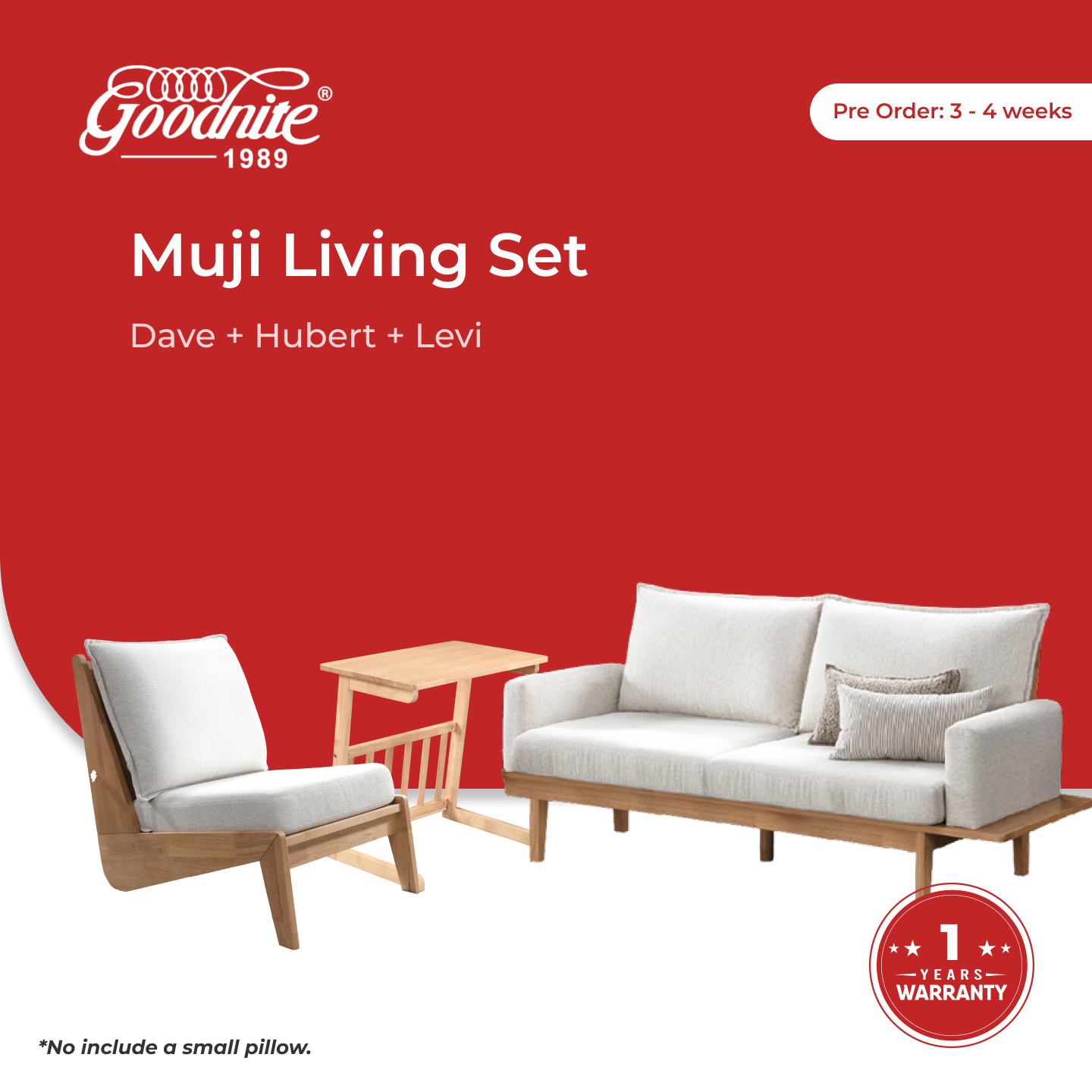 Goodnite Muji Living Set, 1 Seater/ 3 Seater/ 1+3 Seater+Side Table