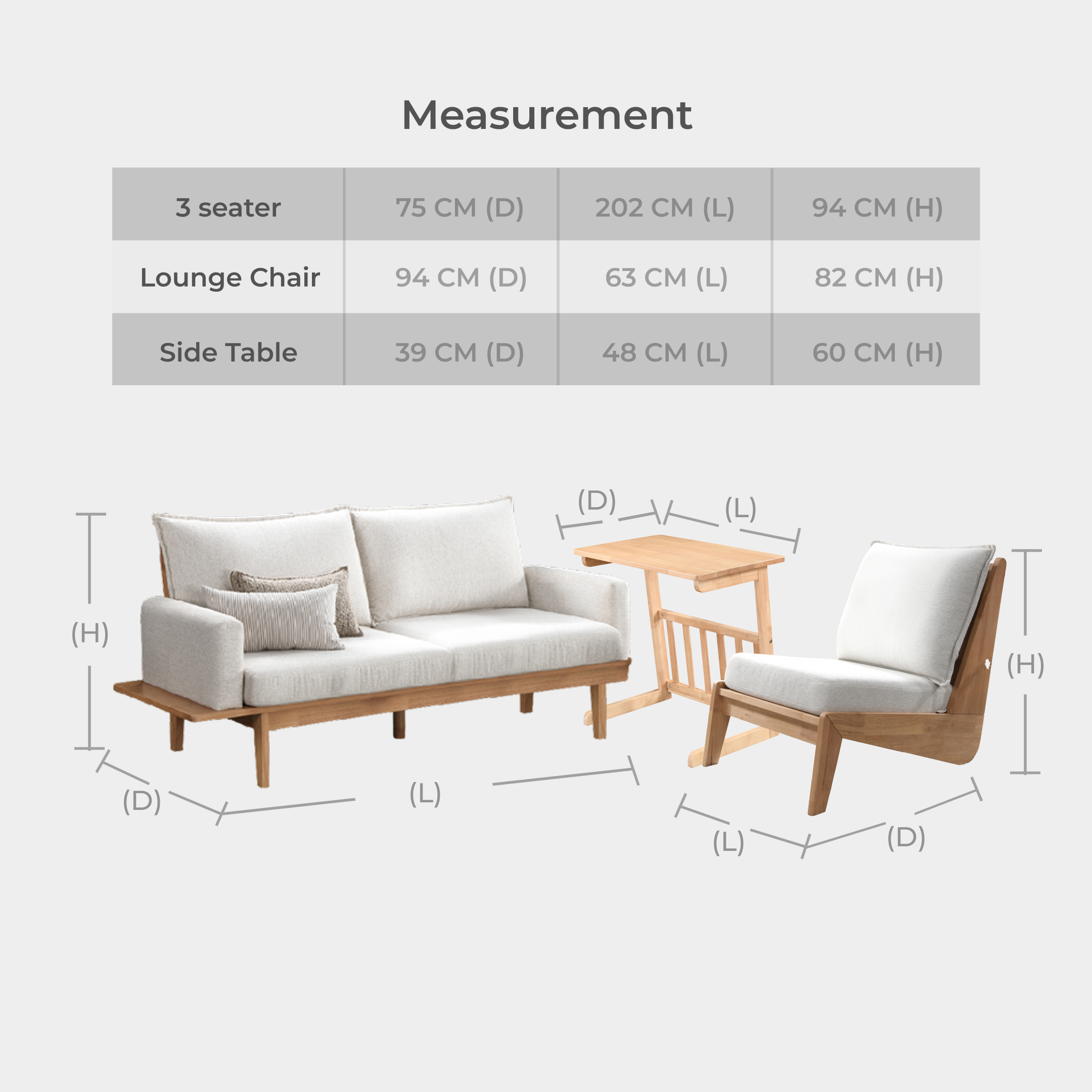 Goodnite Muji Living Set, 1 Seater/ 3 Seater/ 1+3 Seater+Side Table