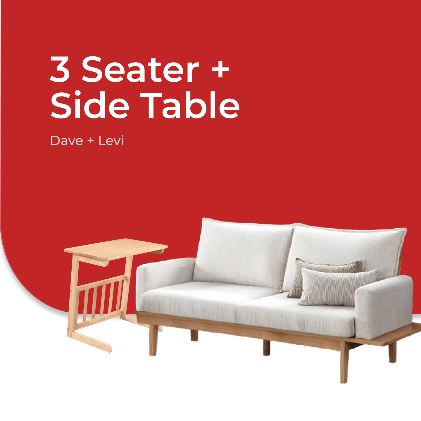 Goodnite Muji Living Set (Dave+Hubert+Levi), 1 Seater/ 3 Seater/ 1+3 Seater+Side Table