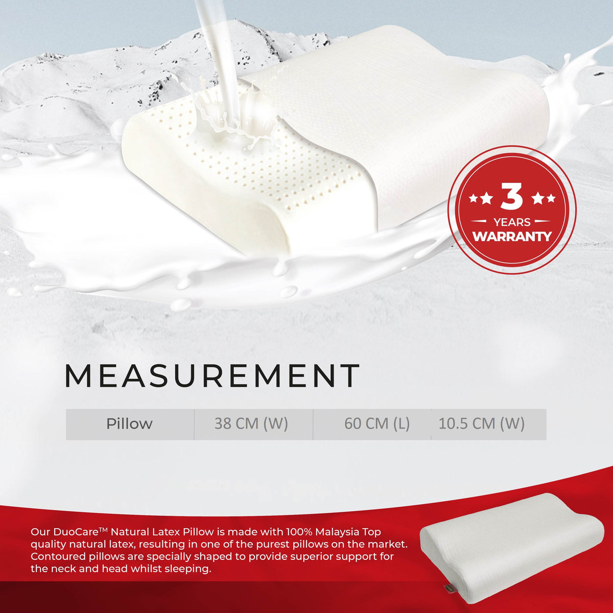 Goodnite Duocare™ Contour Natural Latex Pillow 60cm x 38cm x 10.5cm (Statfree® + IceSleep®)