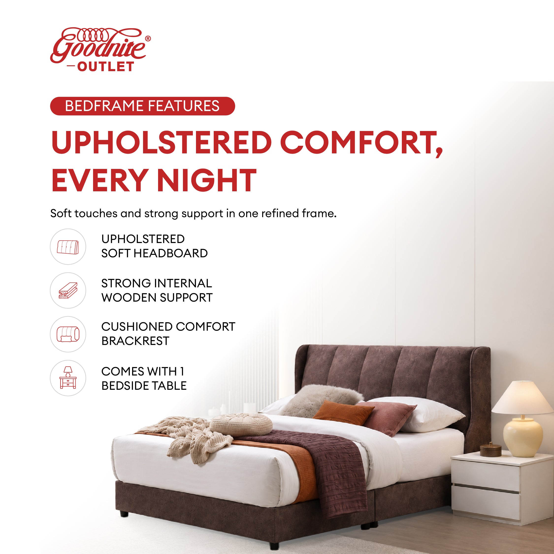 Goodnite Queen/ King Bedroom Set, Bedframe + Wardrobe + Dresser + Side Table (GN1016)