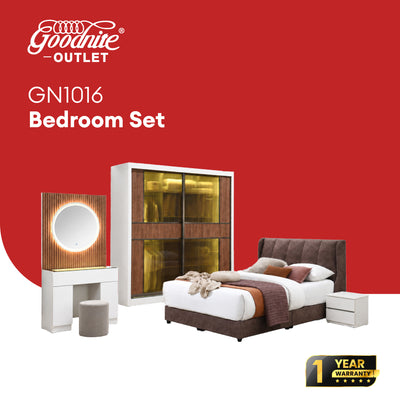 Goodnite Queen/ King Bedroom Set, Bedframe + Wardrobe + Dresser + Side Table (GN1016)